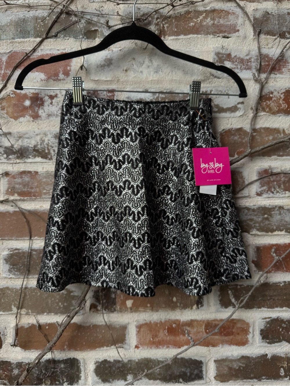 NWT By & By Girl Silver Metallic Sparkly Holiday Mini Skirt Small